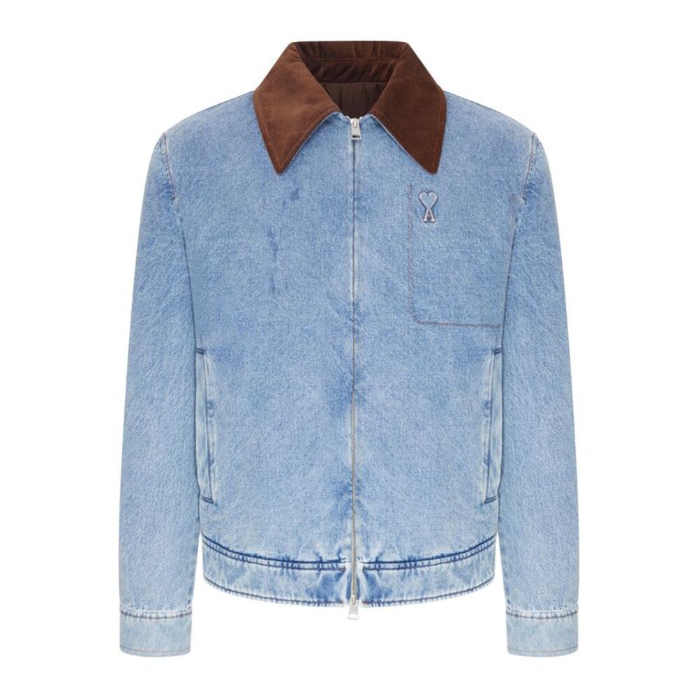 Ami Paris Men Ami De Coeur Denim Jacket With Contrast Collar